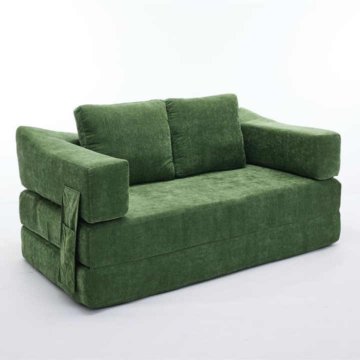 Sofá de espuma comprimida de 70" para sala de estar com cama retrátil e apoios de braços removíveis