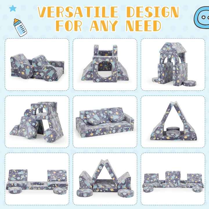 Sofá modular versátil para sala de jogos infantil com 12 peças e brilho verde