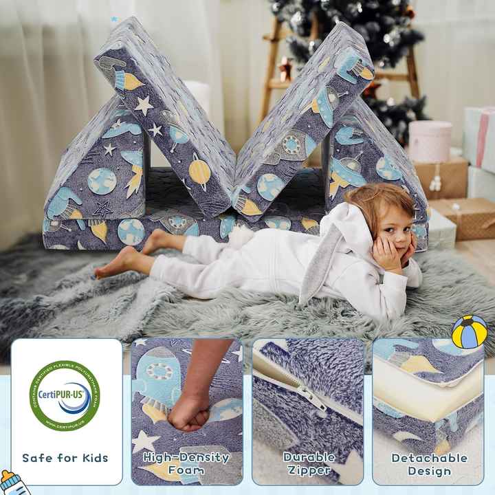 Sofá modular versátil para sala de jogos infantil com 12 peças e brilho verde