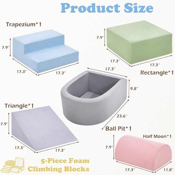 Conjunto de blocos de escalada de espuma macia para bebês e crianças pequenas com 5 peças