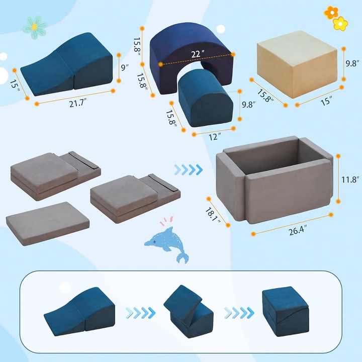 Blocos de escalada de espuma macia para bebês, 7 peças