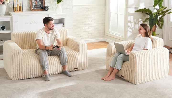 Poltrona tipo saco de feijão com compressão a vácuo