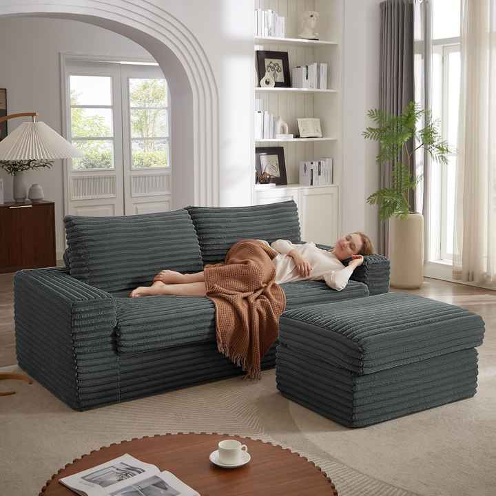 Sofá preguiçoso de veludo cotelê personalizado com compressão a vácuo