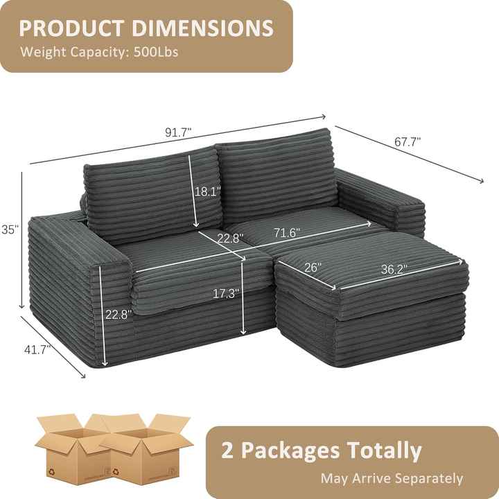Sofá preguiçoso de veludo cotelê personalizado com compressão a vácuo