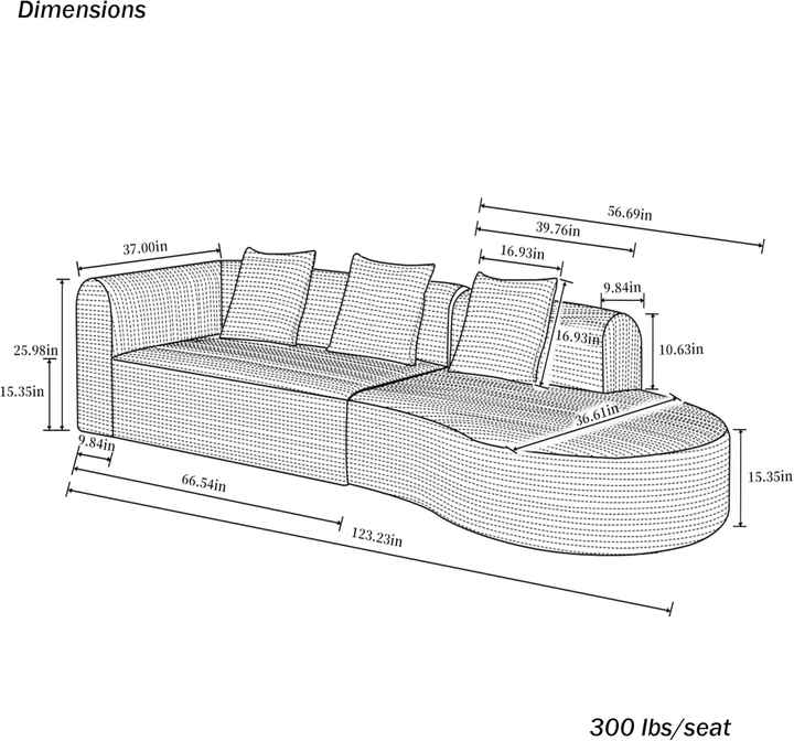Sofá em tecido Chenille curvo de 123" em formato de nuvem