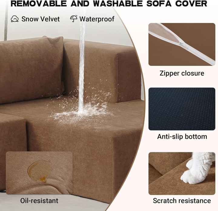 Conjunto de sofá secional modular compressível em formato de L