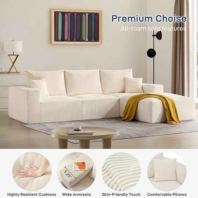 Sofás secionais sem osso de 113'' em formato de nuvem para sala de estar