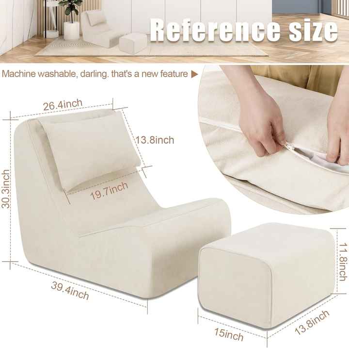 Sofá tipo pufe de espuma viscoelástica de alta densidade com almofada de pescoço