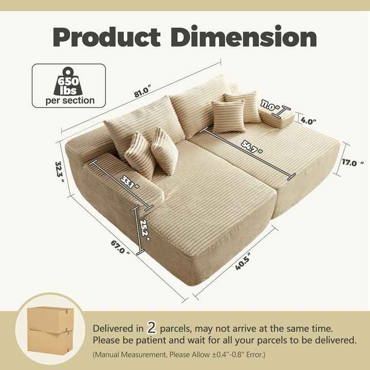 Sofá-cama modular secional grande com pacote comprimido a vácuo