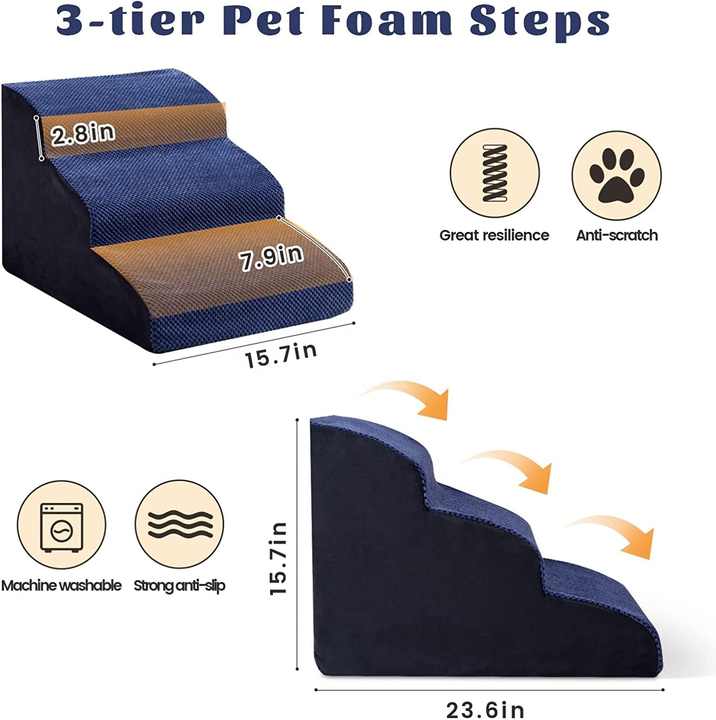 Rampa para cães com espuma de compressão de 3 camadas para escadas de animais de estimação