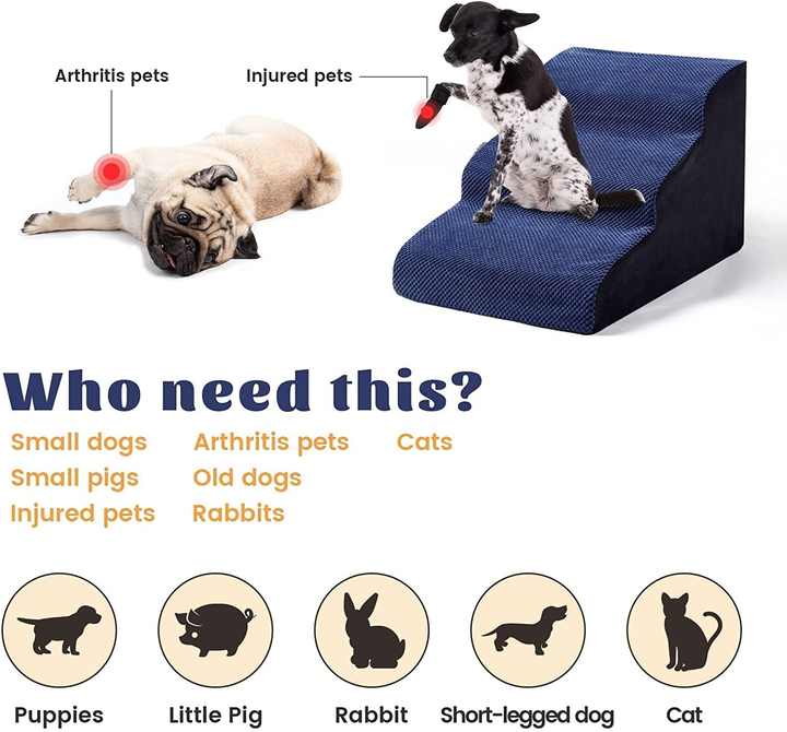 Rampa para cães com espuma de compressão de 3 camadas para escadas de animais de estimação