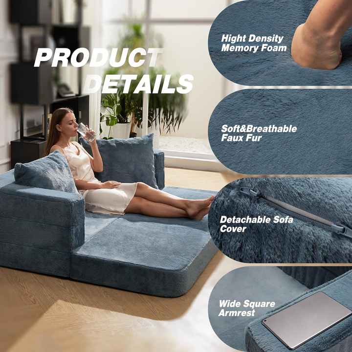 Sofá de chão conversível 3 em 1 para adultos e animais de estimação