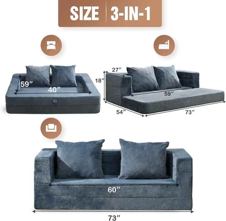 Sofá de chão conversível 3 em 1 para adultos e animais de estimação