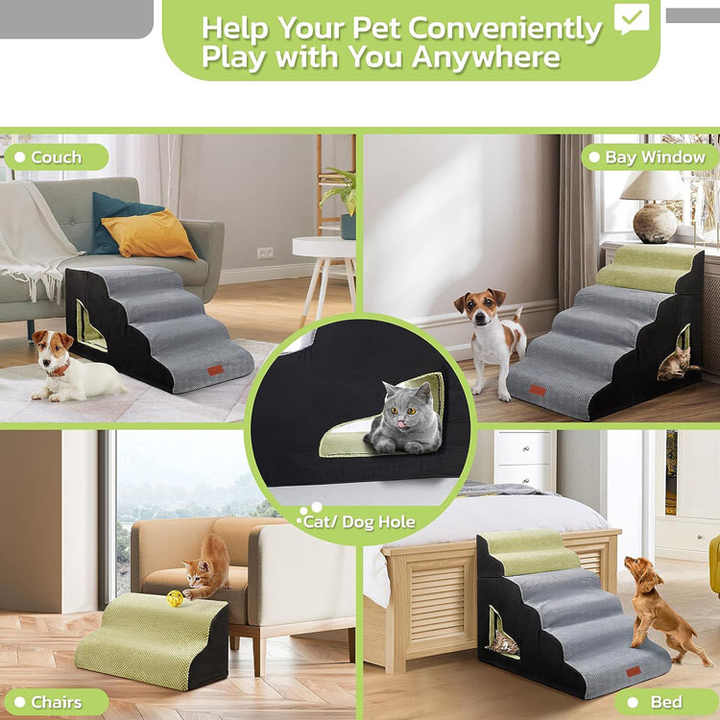 Escadas para animais de estimação de 6 degraus com espuma macia emendada para cama alta