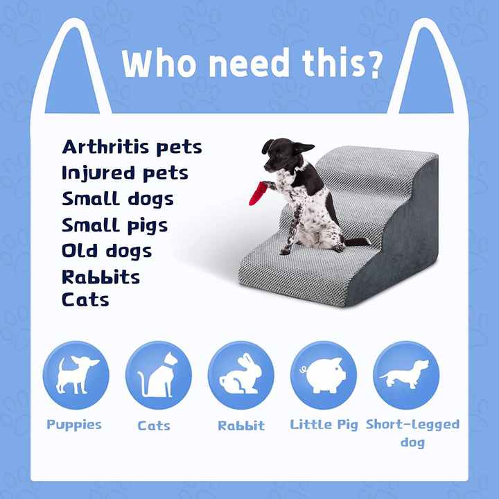 Escada para animais de estimação de 3 degraus com espuma 30D de alta densidade para cães e gatos