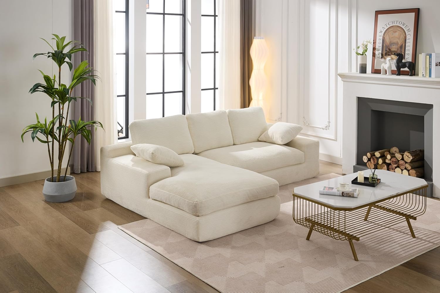 Sofá modular em formato de L para sala de estar de 98"