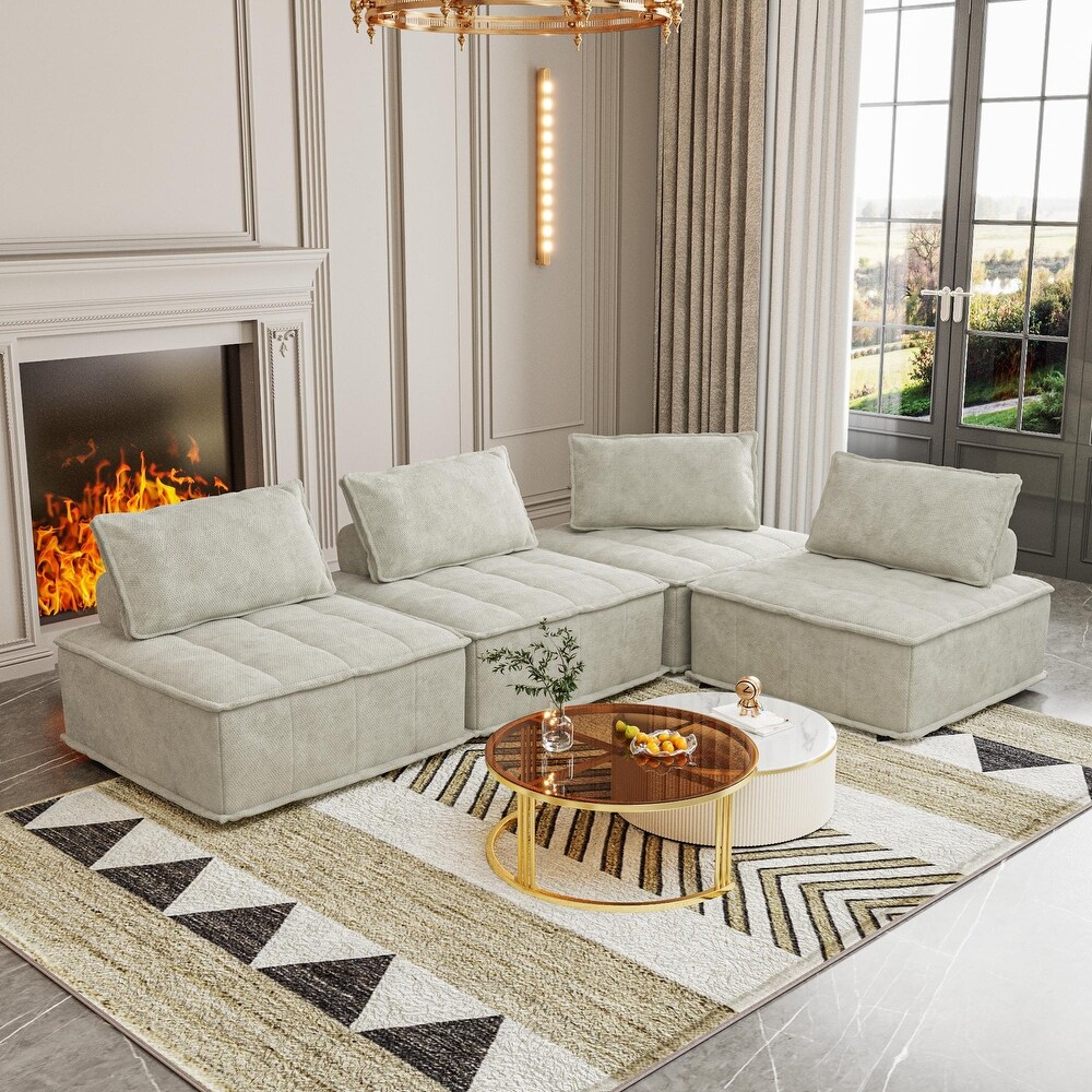 Sofá modular estofado em chenille com combinação gratuita