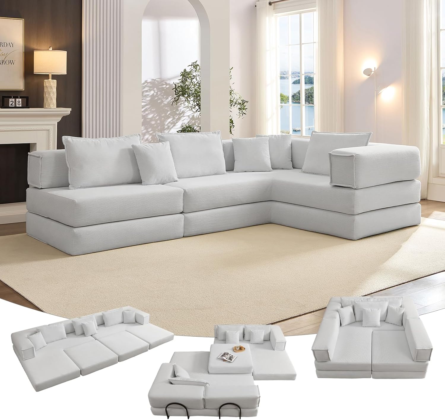 Conjunto de sofá modular conversível de espuma comprimida 2025 de 118"