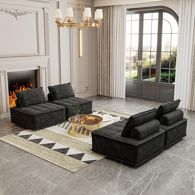 Sofá modular estofado em chenille com combinação gratuita