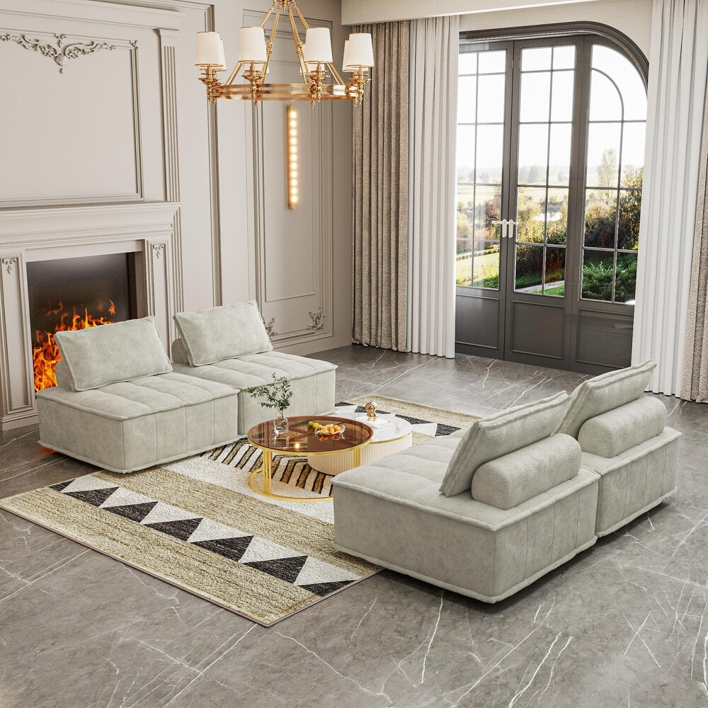 Sofá modular estofado em chenille com combinação gratuita