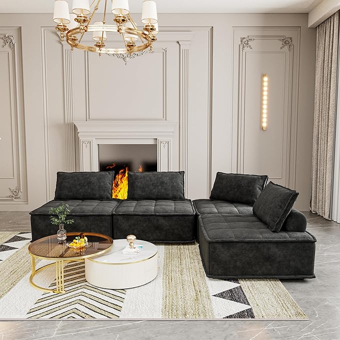 Sofá modular estofado em chenille com combinação gratuita