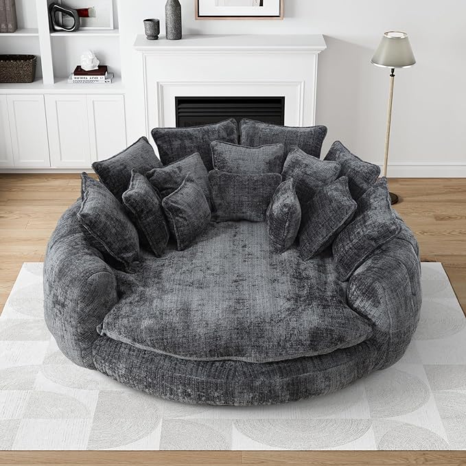 Cama espreguiçadeira redonda e fofa de pelúcia grande
