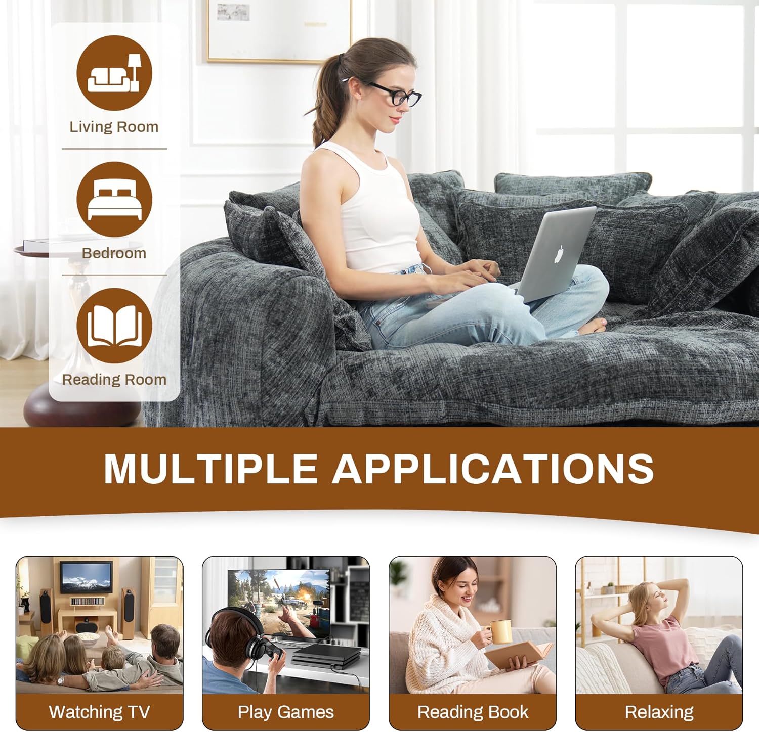 Cama espreguiçadeira redonda e fofa de pelúcia grande