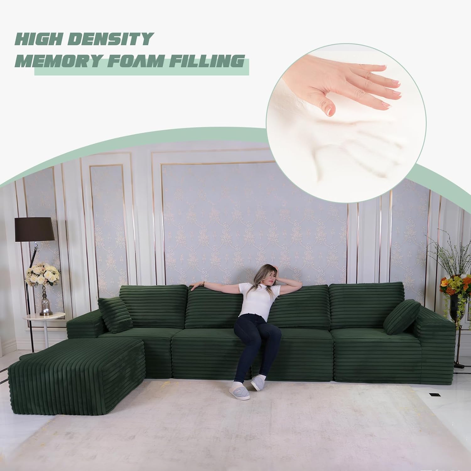 Sofá modular de compressão secional em formato de U de 146"