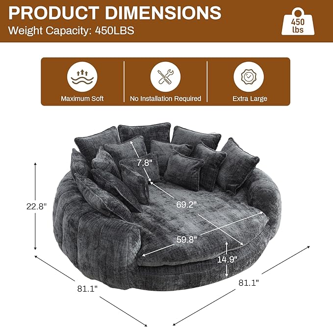 Cama espreguiçadeira redonda e fofa de pelúcia grande