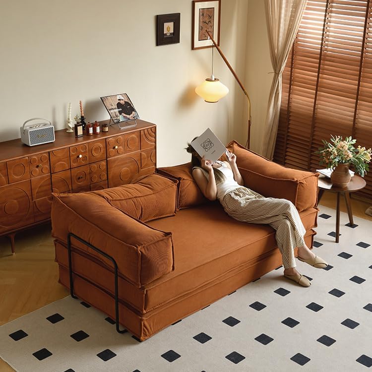 Sofá-cama secional conversível, almofada retangular e braço