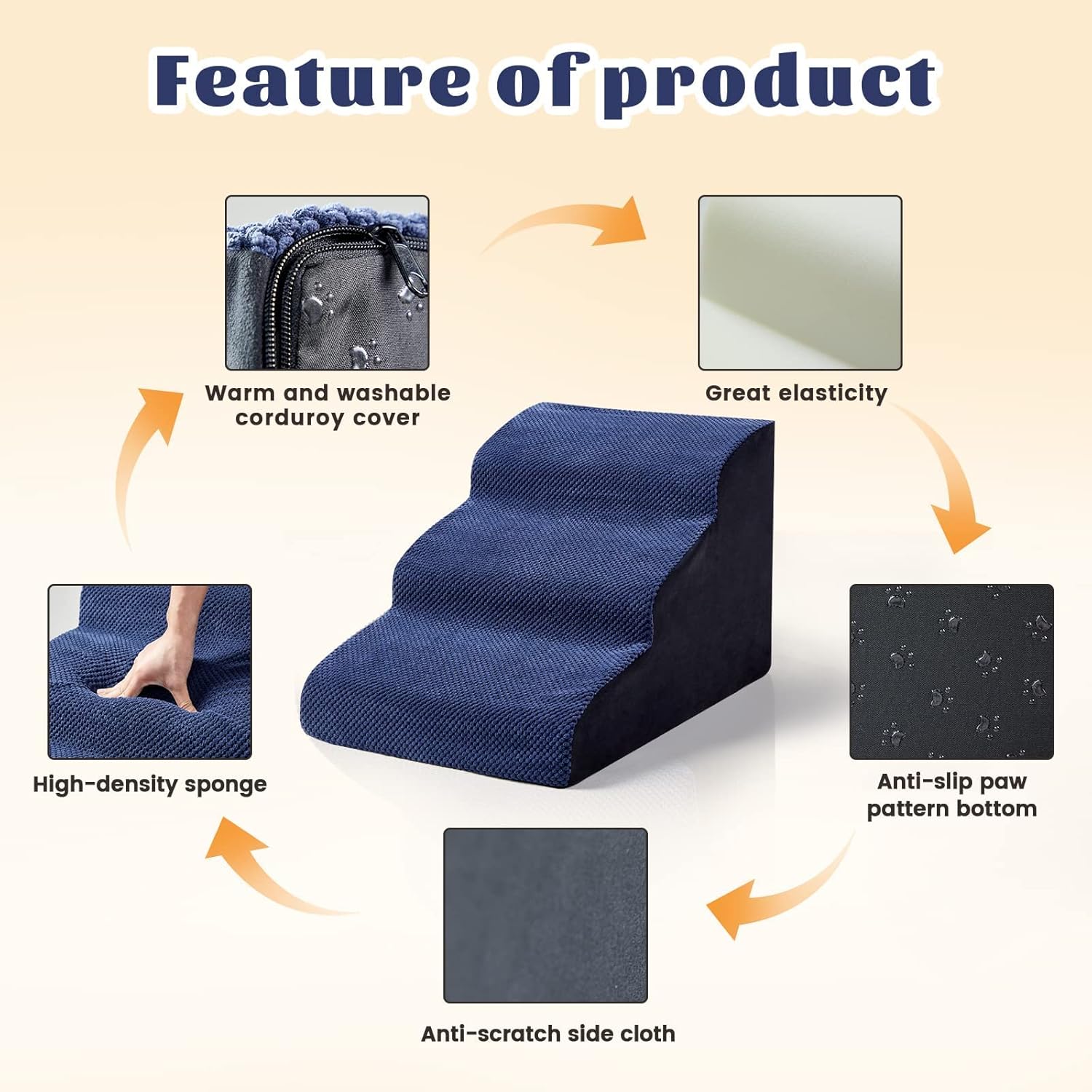 Rampa para cães com espuma de compressão de 3 camadas para escadas de animais de estimação