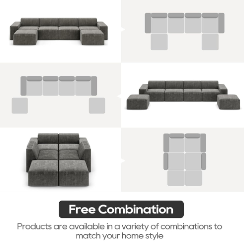 Sofá secional modular de veludo cotelê com 4 lugares e esponja compressível 30D