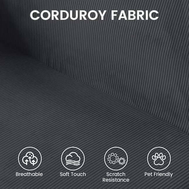 Sofá modular secional de veludo cotelê compressível de 3 lugares