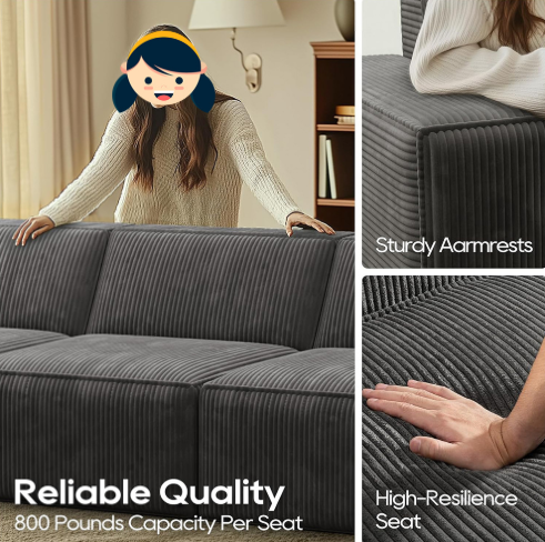 Sofá modular secional de veludo cotelê de 2 lugares com vácuo comprimido