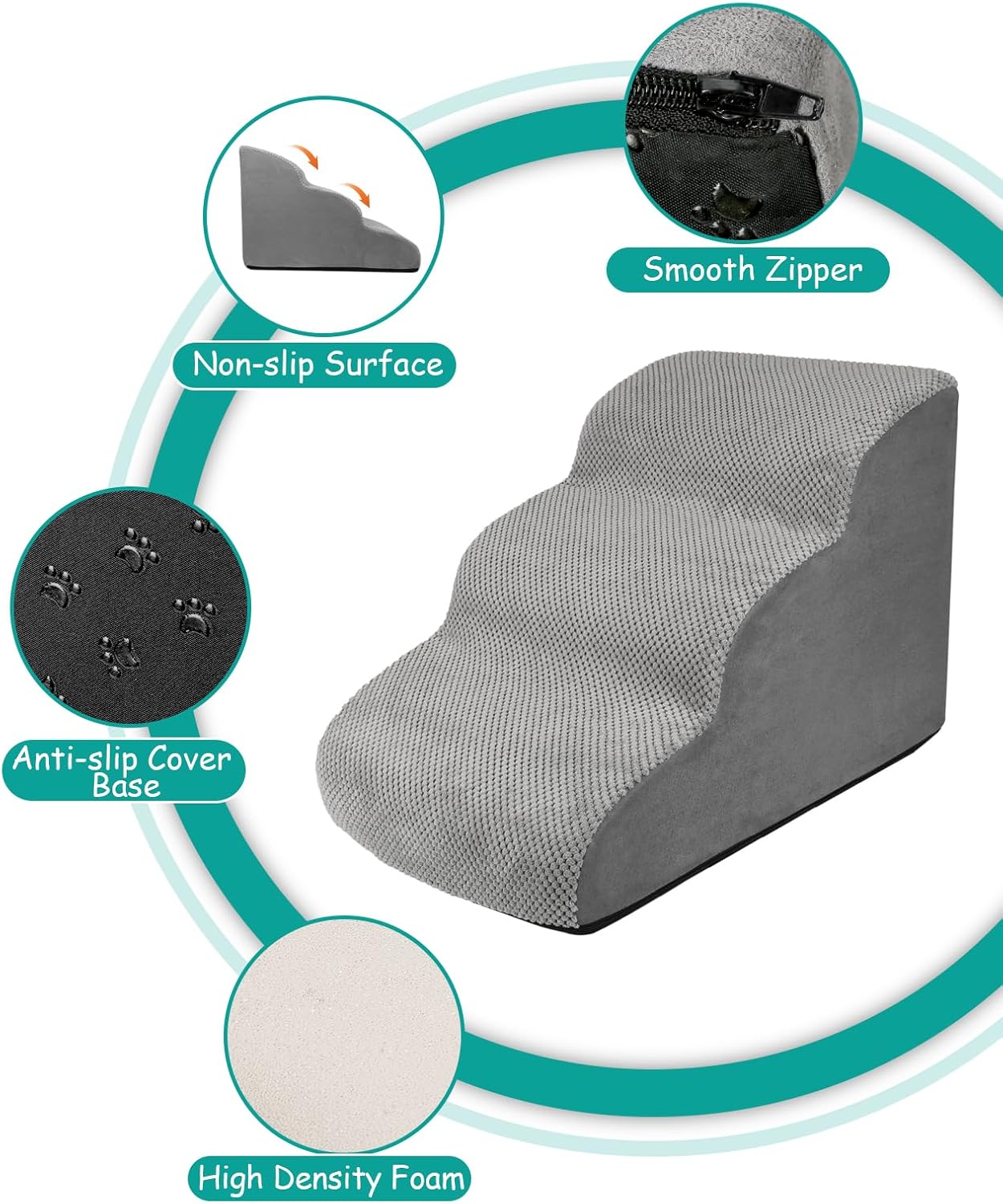 Escada para animais de estimação de 3 degraus com espuma 30D de alta densidade para cães e gatos