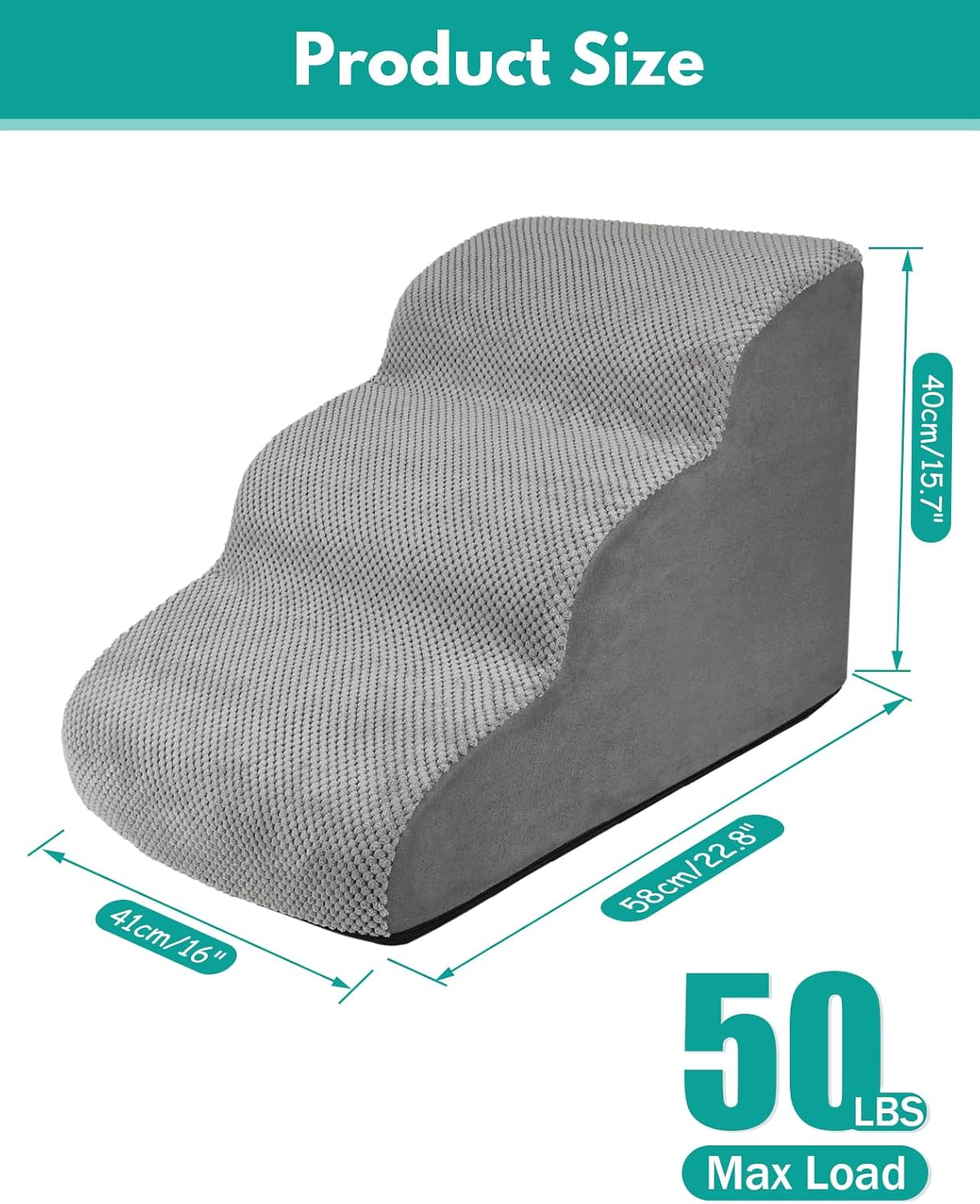 Escada para animais de estimação de 3 degraus com espuma 30D de alta densidade para cães e gatos