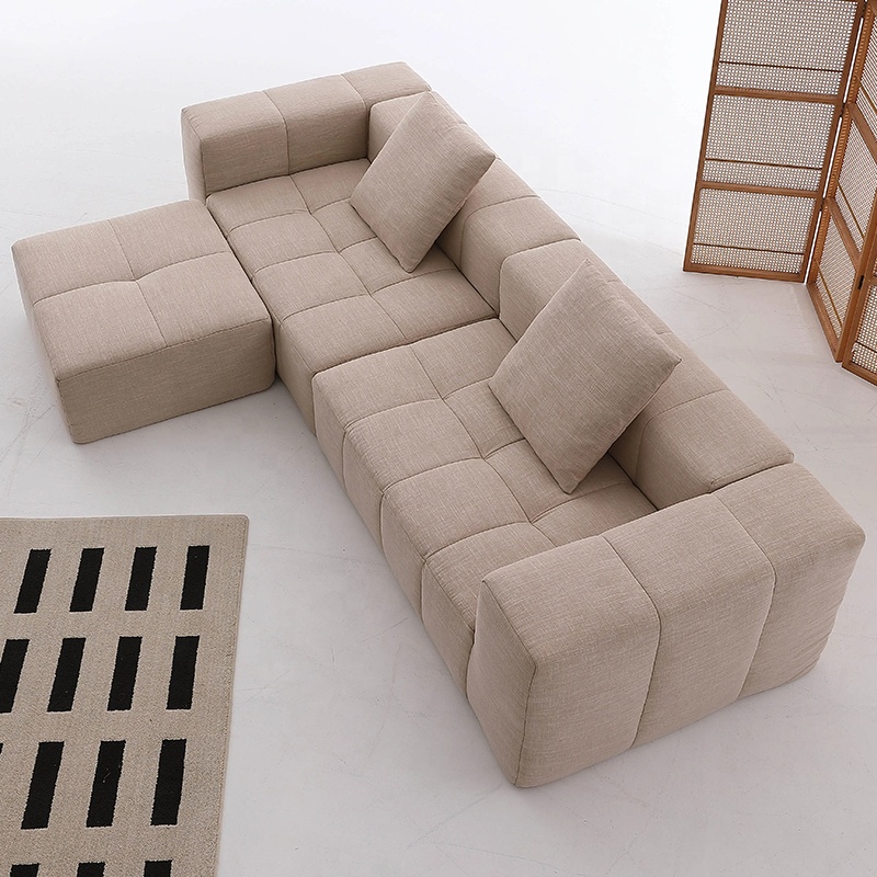 Sofá de compressão pequeno plano três retos bloco de tofu manteiga sofá