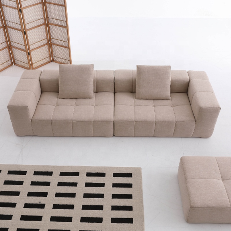 Sofá de compressão pequeno plano três retos bloco de tofu manteiga sofá