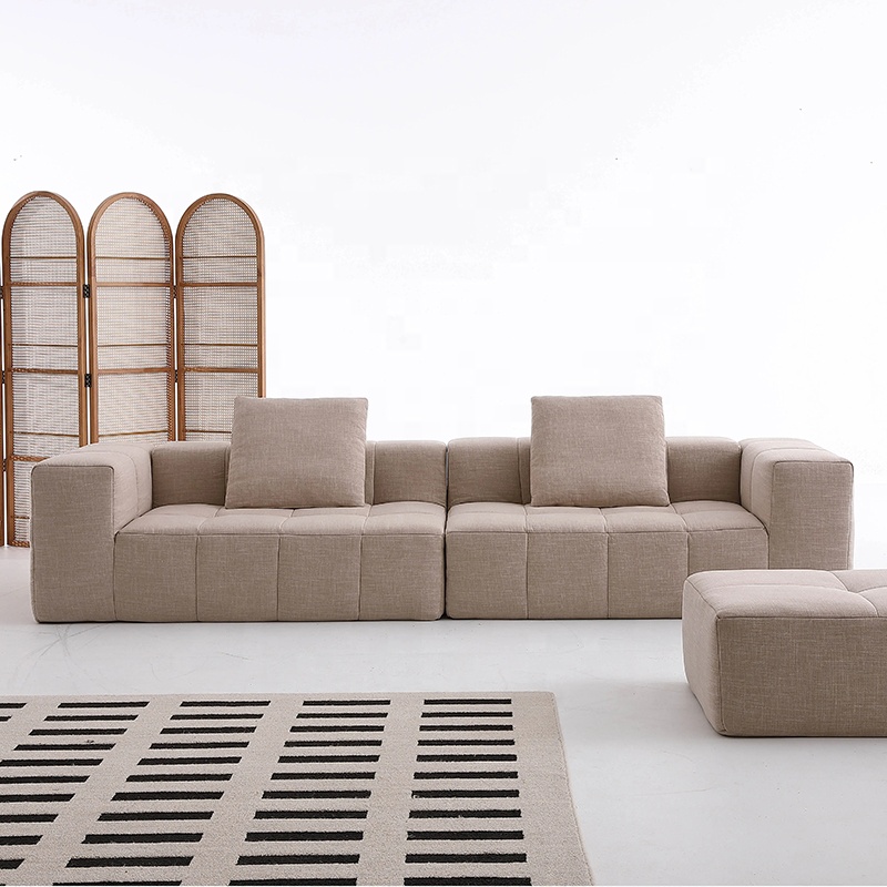 Sofá de compressão pequeno plano três retos bloco de tofu manteiga sofá