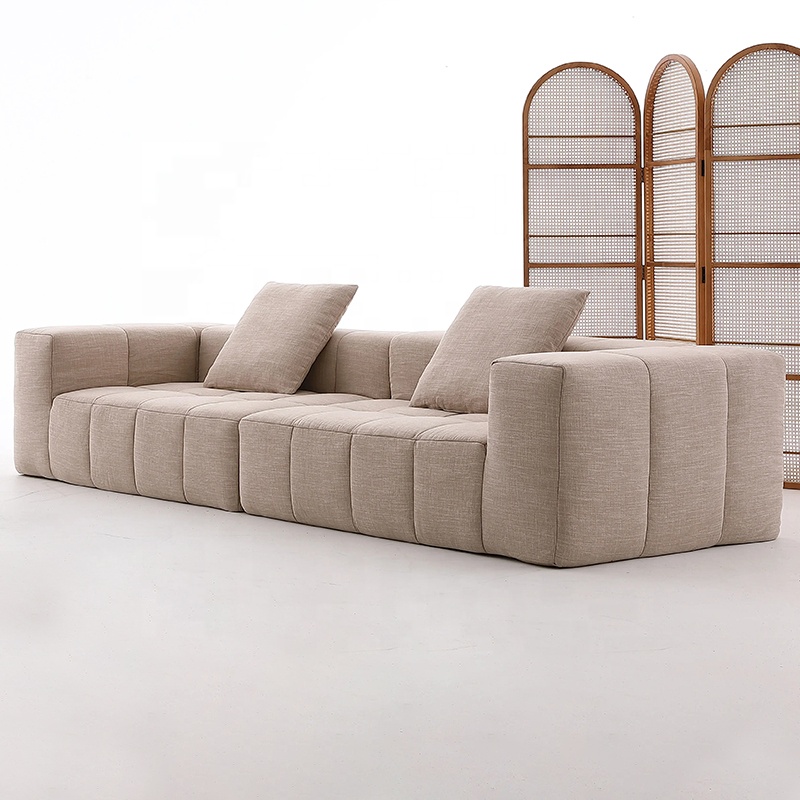 Sofá de compressão pequeno plano três retos bloco de tofu manteiga sofá