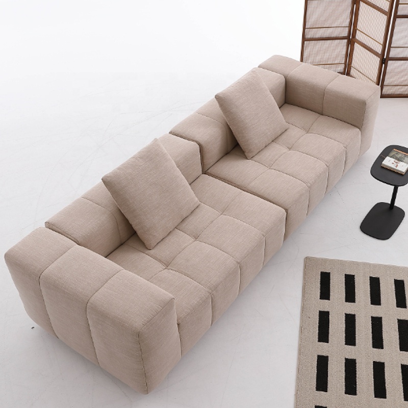 Sofá de compressão pequeno plano três retos bloco de tofu manteiga sofá
