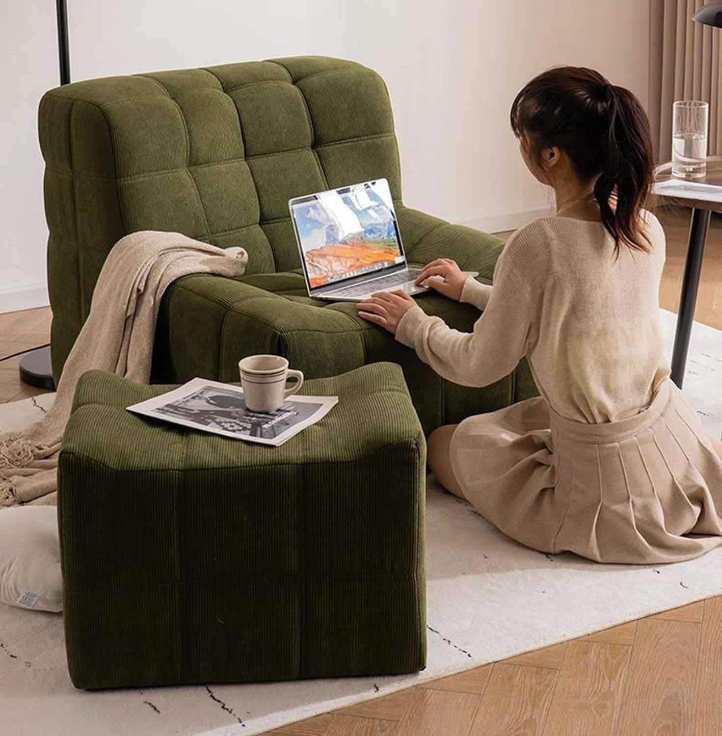 Sofá quadrado Waffle Single Lazy com espuma comprimida