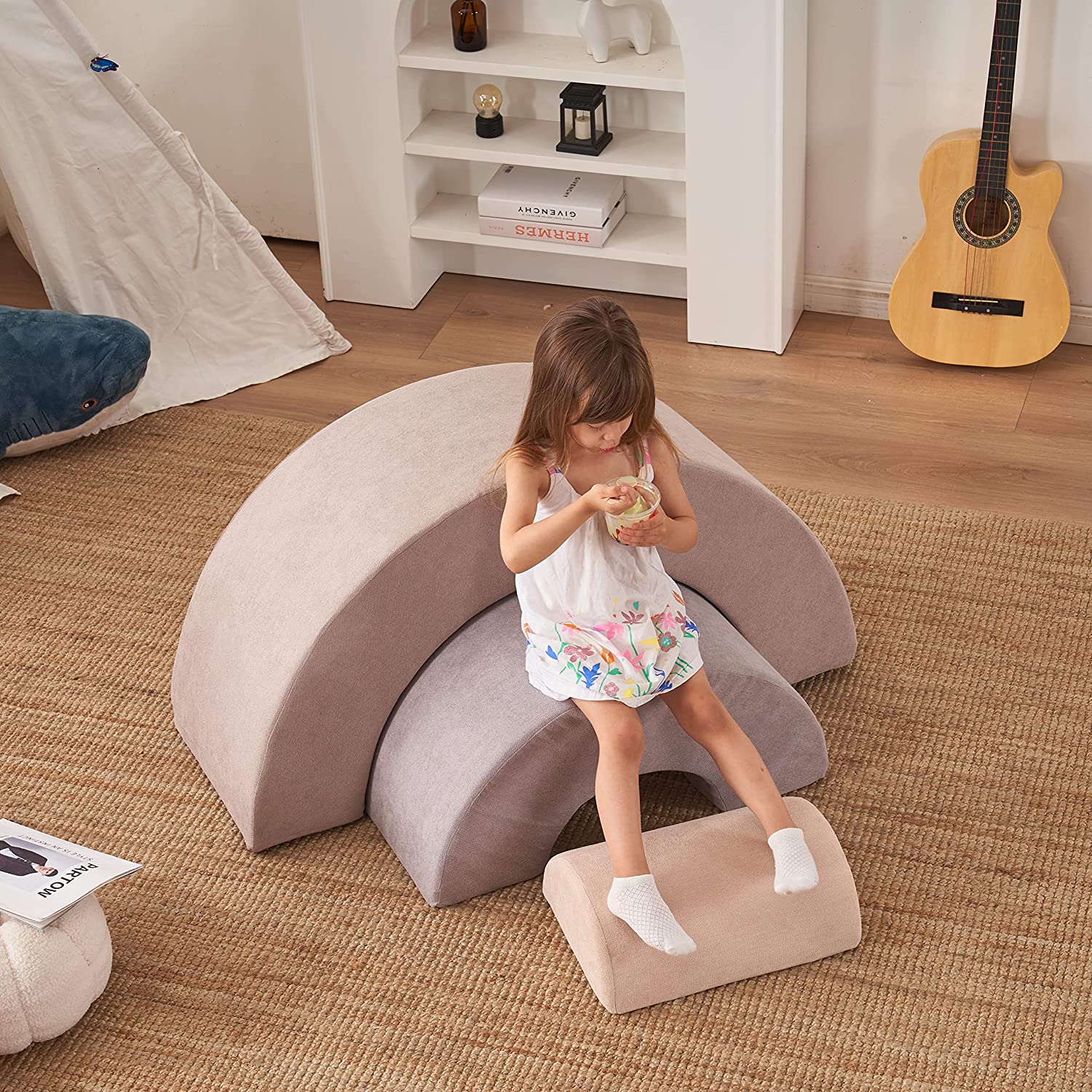 3 blocos de escalada de espuma macia arco-íris