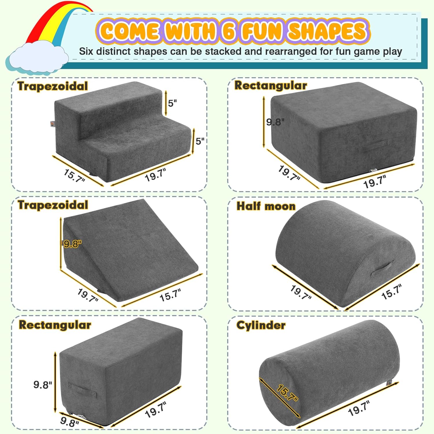 6 blocos de espuma para escalada - Equipamento de brinquedo macio para crianças