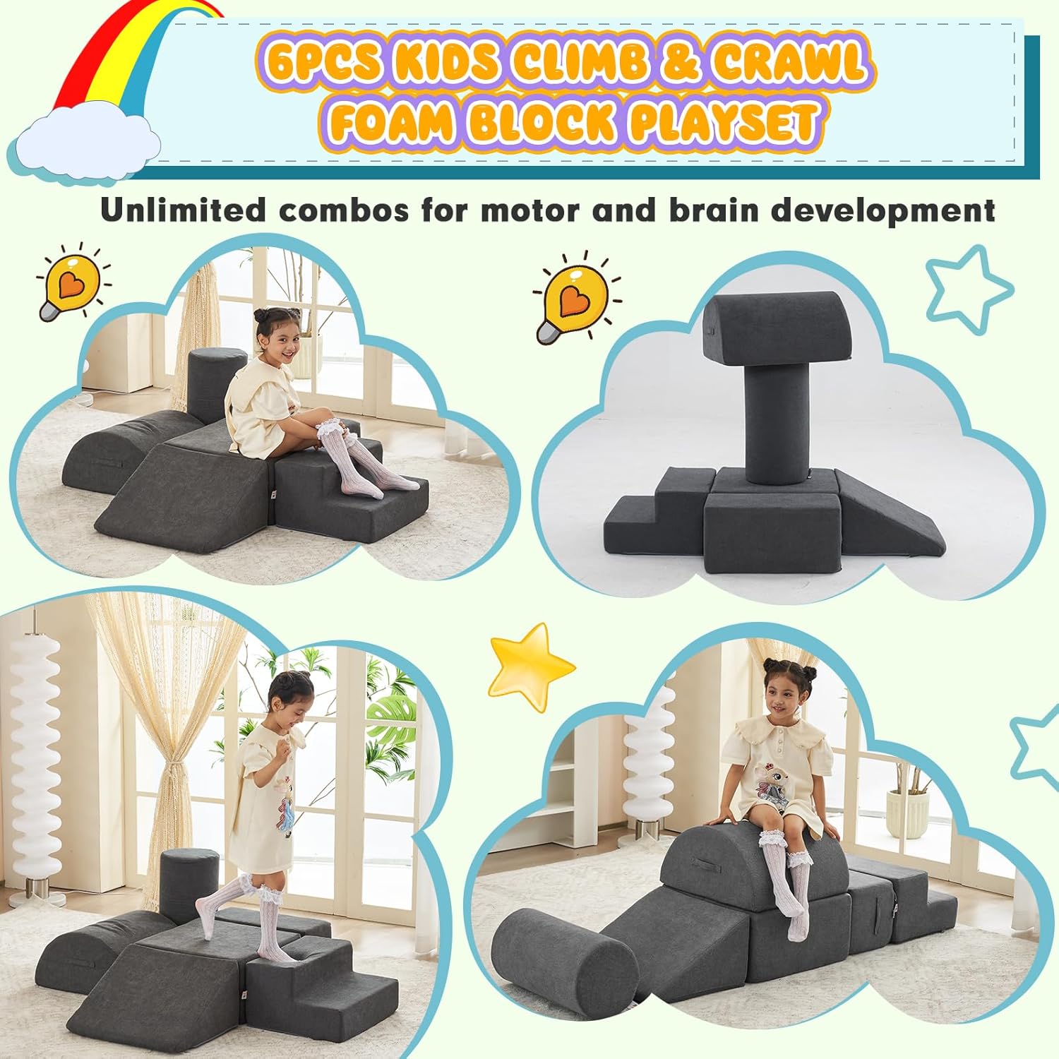 6 blocos de espuma para escalada - Equipamento de brinquedo macio para crianças