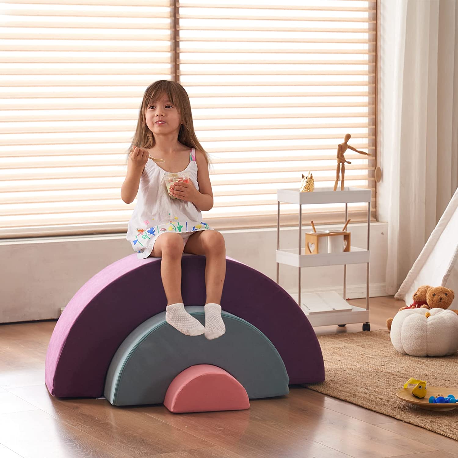 3 blocos de escalada de espuma macia arco-íris