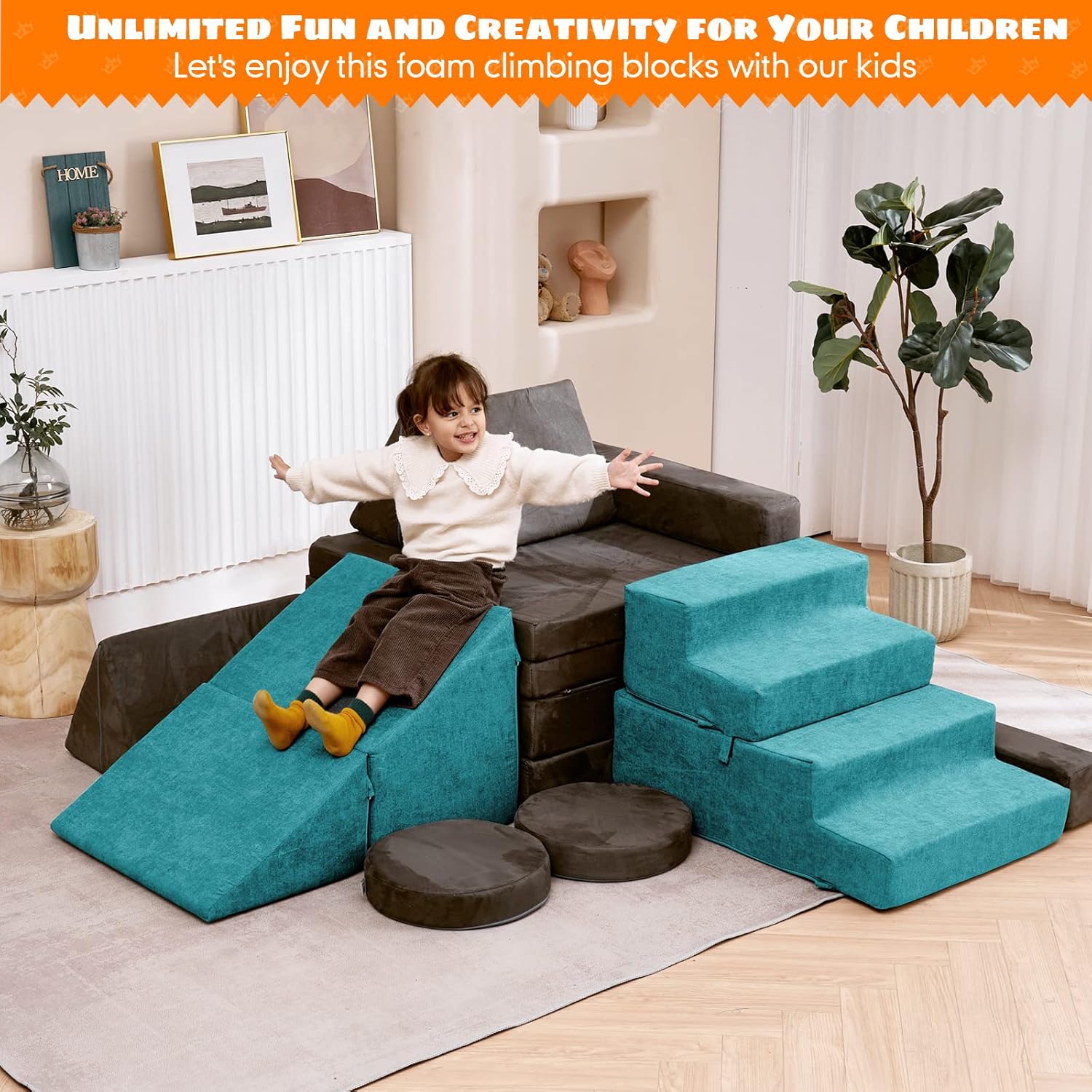 Blocos de escalada de espuma macia e seguros com escadas deslizantes