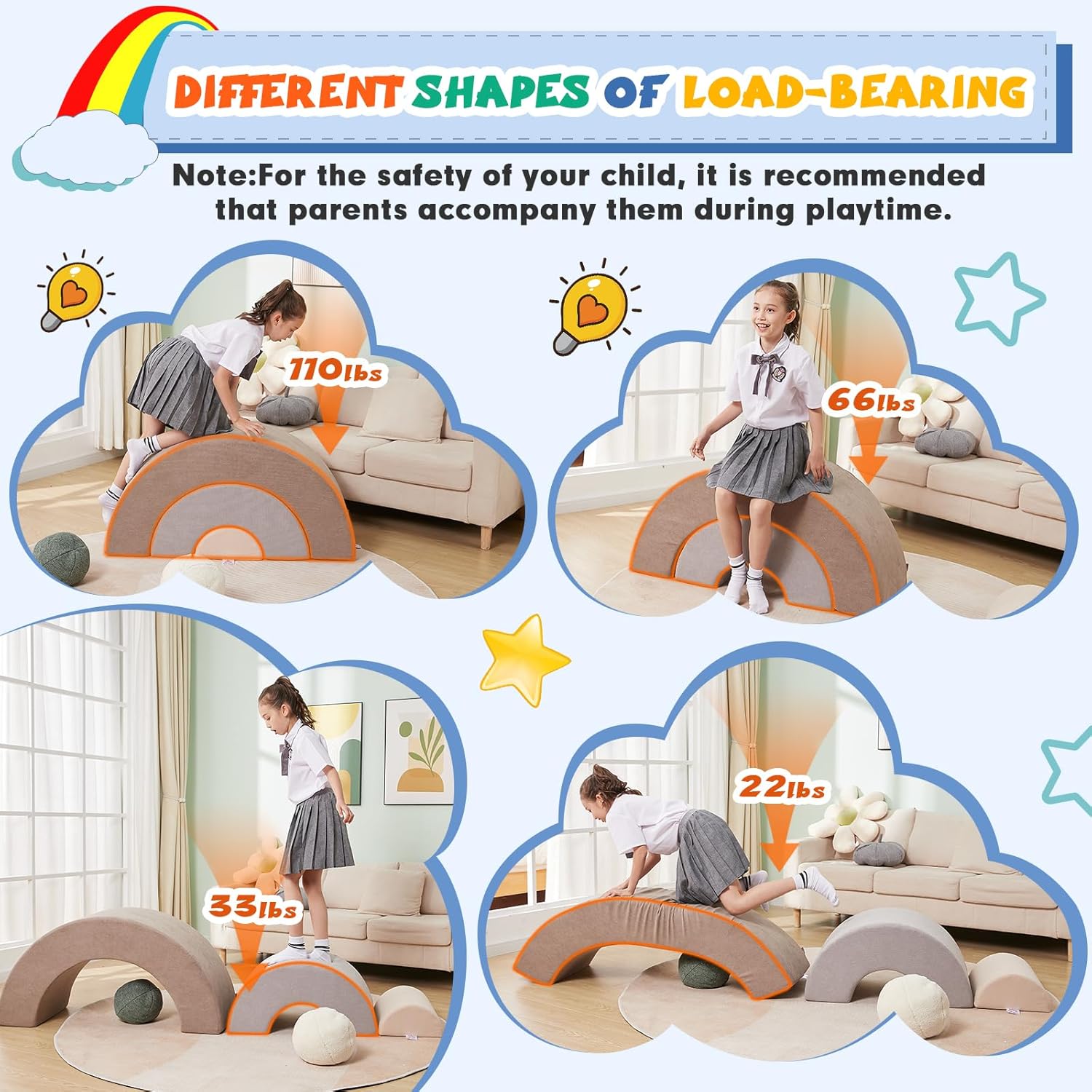 3 blocos de escalada de espuma macia arco-íris