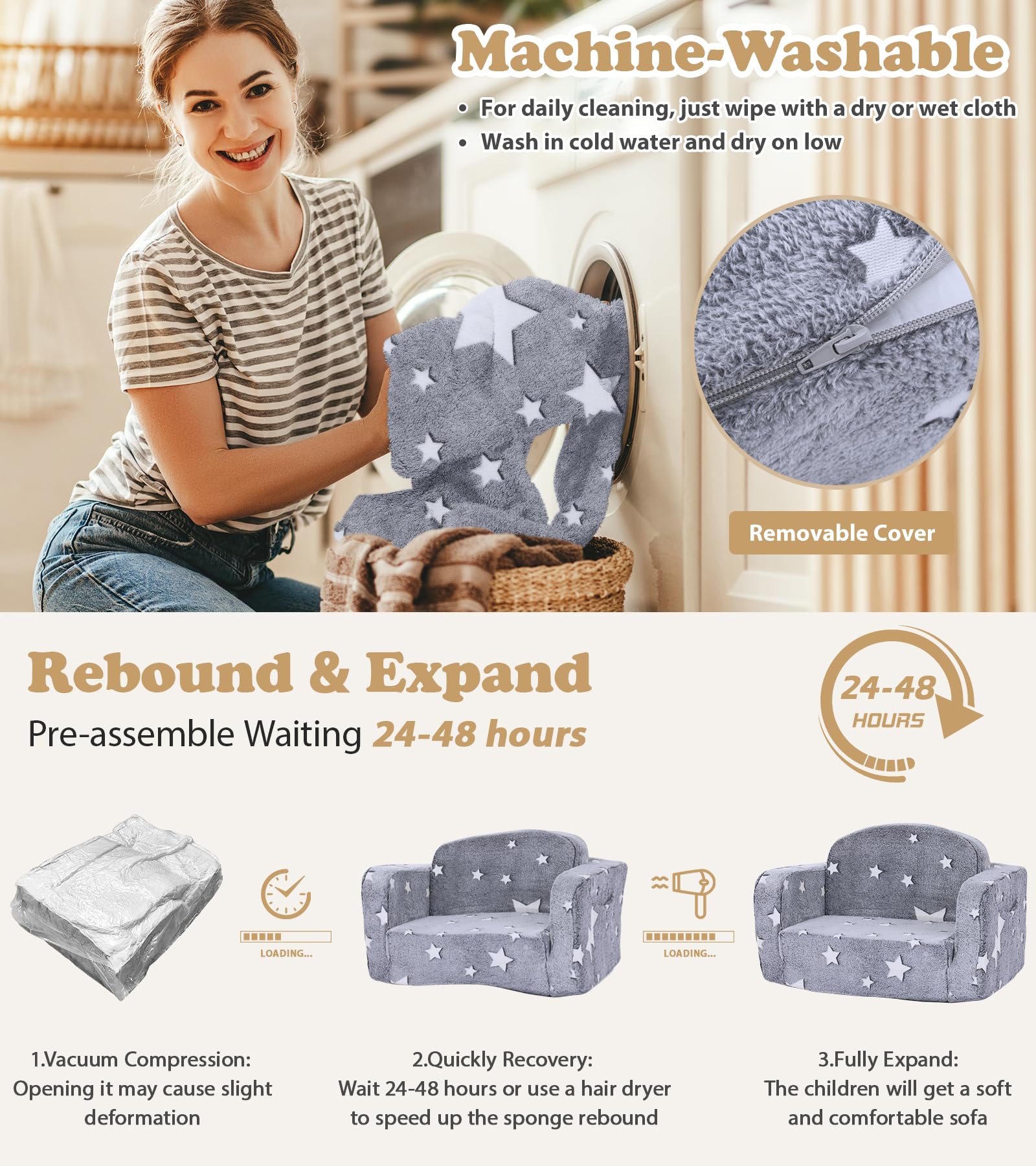 Sofá-cama infantil dobrável que brilha no escuro