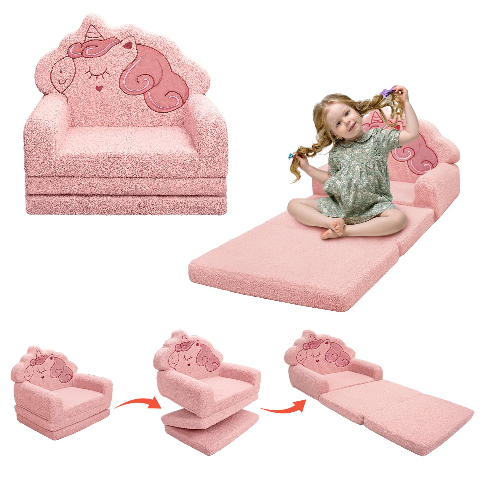 Sofá-cama infantil dobrável 2 em 1 de espuma comprimida